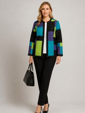 Alfred Dunner | Vintage 90'a Open Front Colorblock Jacket
